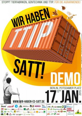 Plakat mit TTIP-Motiv für die 